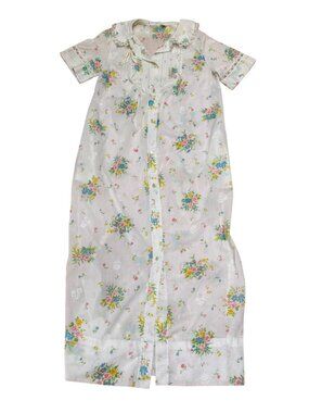 JC Penney Women's Housecoat 6-8P Petite Floral Button Front Vintage Bath Robe